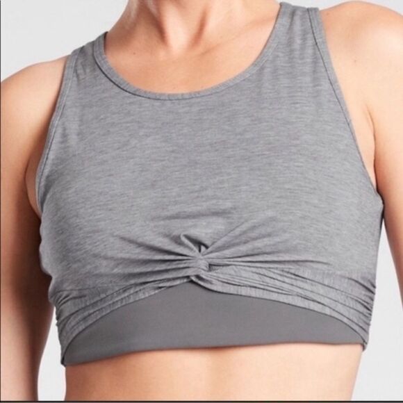 Athleta Twist Crop Top longline Sport Bra Grey Heather Size small - Picture 1 of 5